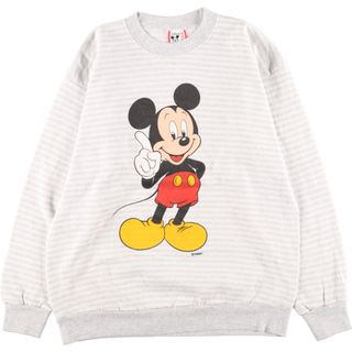 古着 90年代 DISNEY DESIGNS MICKEY MOUSE ボーダー柄 ミッキーマウス キャラクタースウェットシャツ トレーナー USA製 メンズXL ヴィンテージ /eaa360313(スウェット)