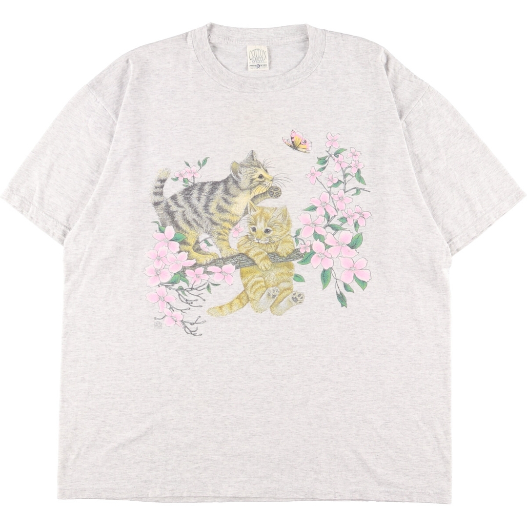 COTTON GROVE ネコ柄 アニマルプリントTシャツ USA製 メンズXL /eaa360889コットン100%色