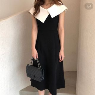 襟付き ワンピース 結婚式 パーティー フォーマル(ひざ丈ワンピース)