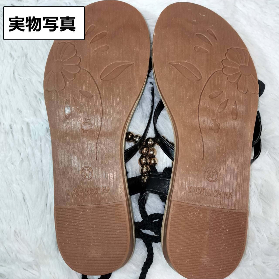 24.5【ブラック】サンダル 紐 アンクルベルト アンクル レディースの靴/シューズ(サンダル)の商品写真