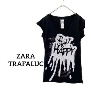 ザラ(ZARA)の【ZARA TRF】カットソー　黒半袖Tシャツ　スパンコール　S小さめ　Vネック(カットソー(半袖/袖なし))