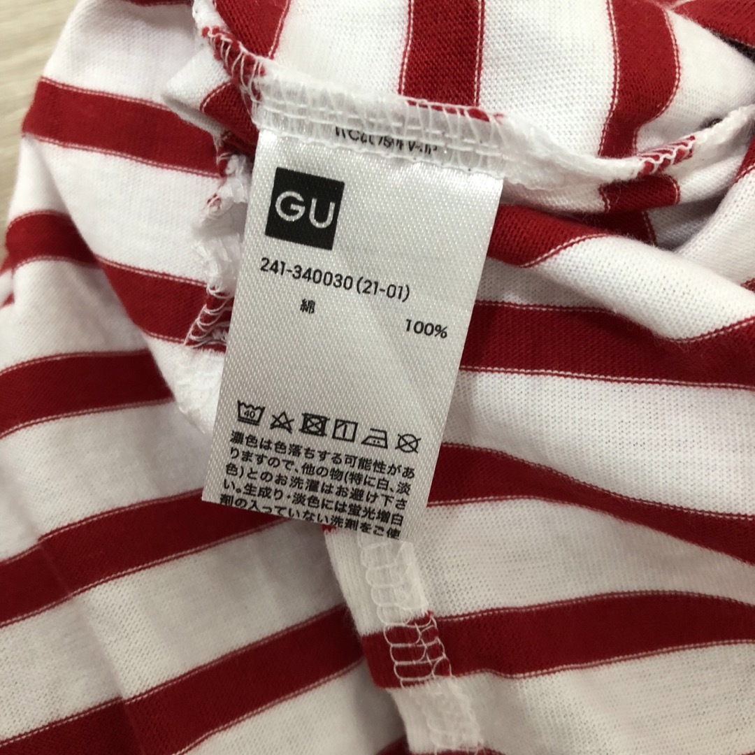 GU(ジーユー)のGU ボーダーロングスリーブT(長袖) レッド レディースのトップス(Tシャツ(長袖/七分))の商品写真