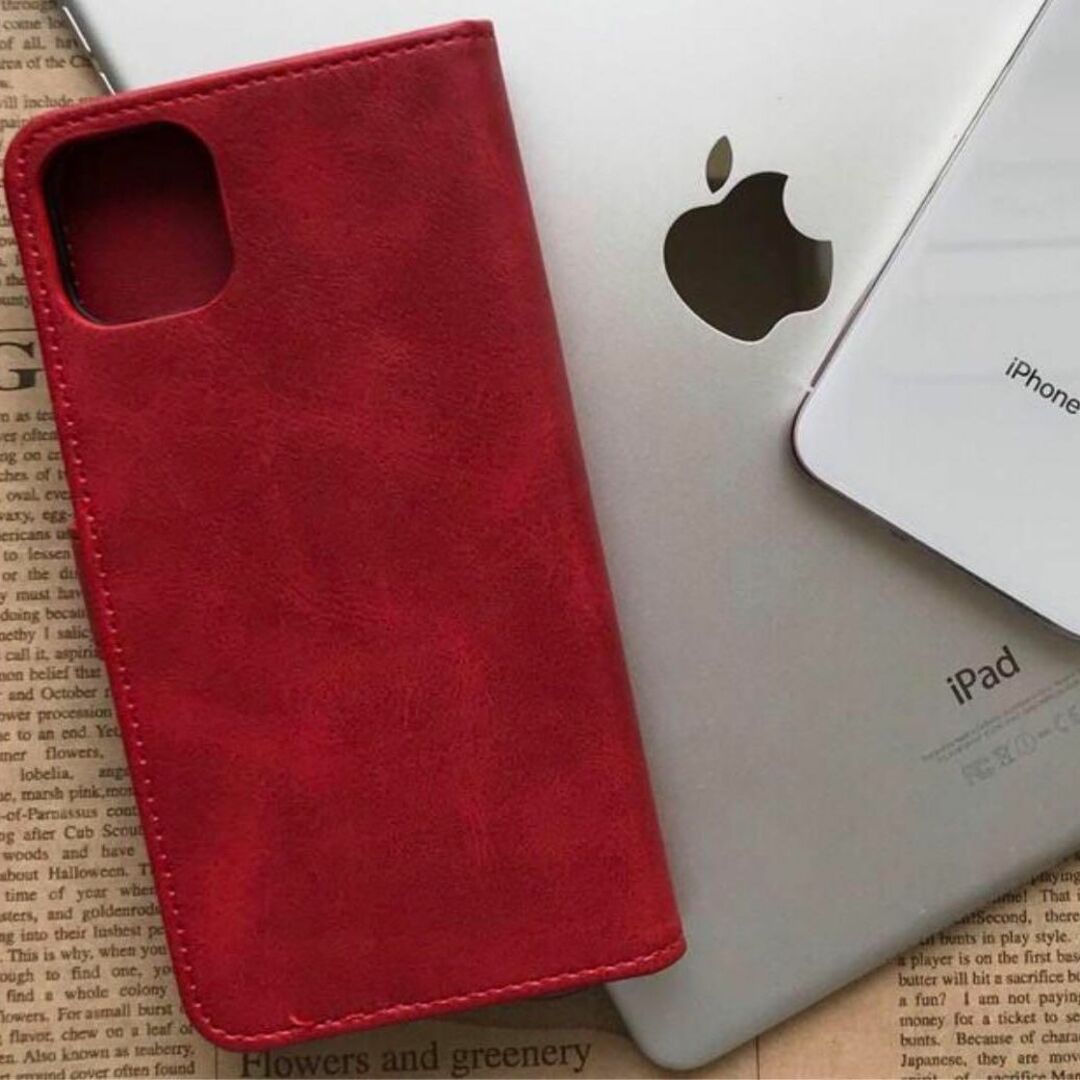 新版新版iphoneXRケース 手帳型 可愛い フレンチブルドッグ焼印 新品 レッド iPhoneケース