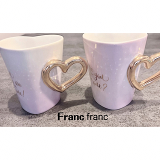 フランフラン(Francfranc)のFrancfranc ハート型ペアマグカップ (箱あり)(グラス/カップ)