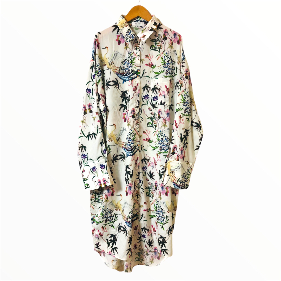Ameri VINTAGE - 【美品】AMERI 花鳥柄ロングシャツワンピース Ameri VINTAGE - 【美品】AMERI 花鳥柄ロングシャツワンピース