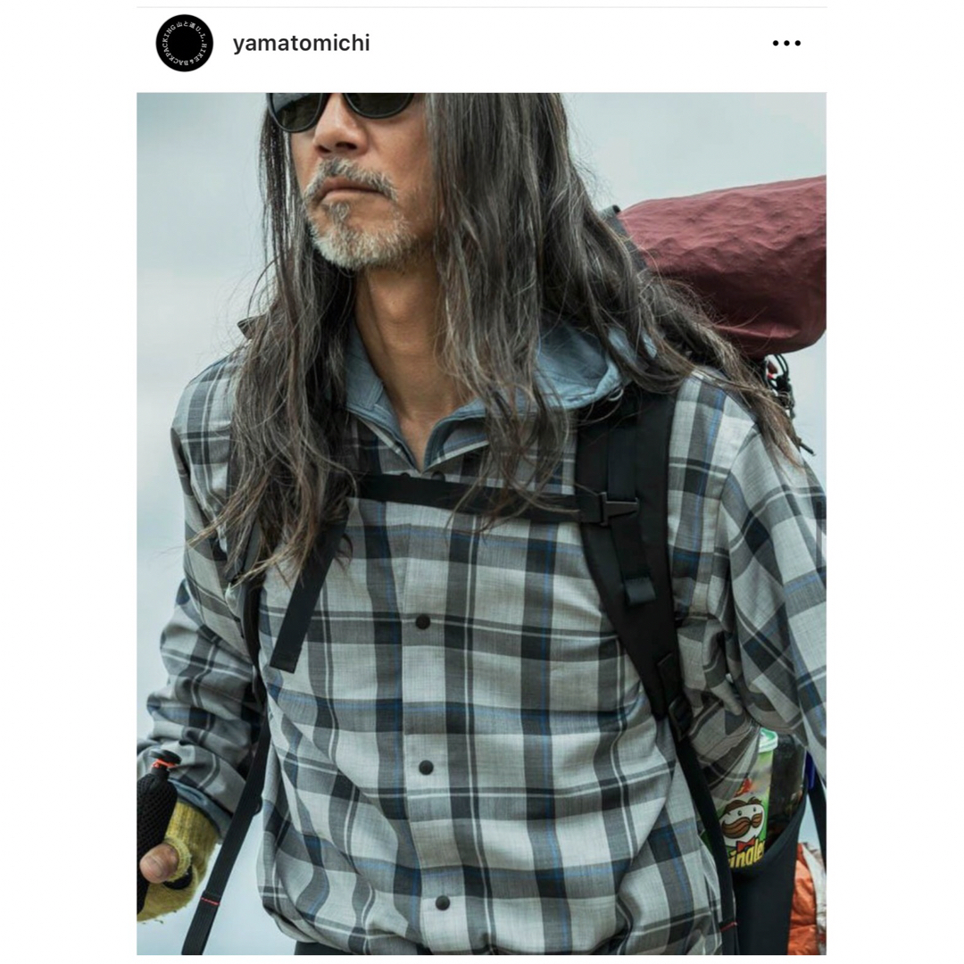 山と道　Merino shirt / gray check / Sサイズ