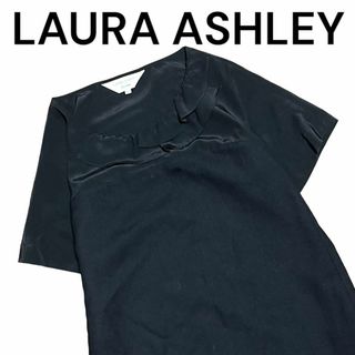 ローラアシュレイ(LAURA ASHLEY)のローラアシュレイ★異素材 切替 ロングワンピース 半袖 モード エレガンス(ロングワンピース/マキシワンピース)