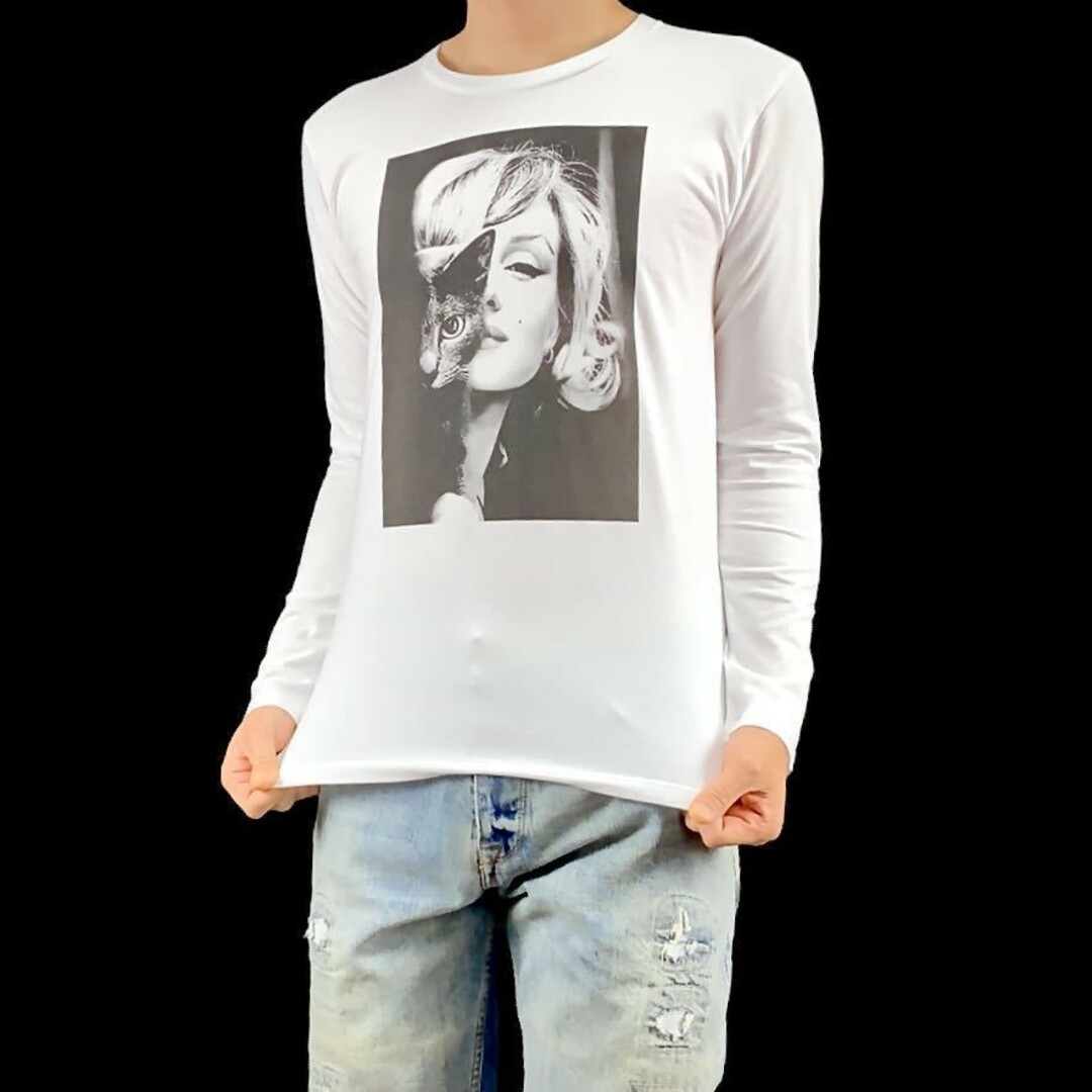 新品 マリリンモンロー 猫 ねこ セックス シンボル ブロンド女優 ロンT メンズのトップス(Tシャツ/カットソー(七分/長袖))の商品写真