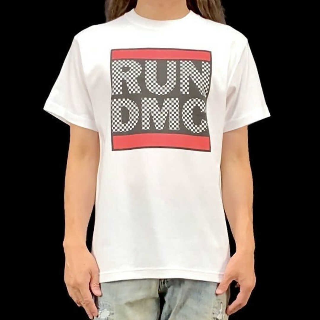 新品 RUN DMC チェッカー ロゴ オールドスクール ヒップホップ Tシャツ