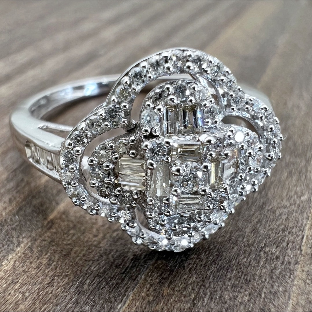 K18WG 天然 ダイヤ 1.00ct ダイヤモンド 花 フラワー リング 指輪