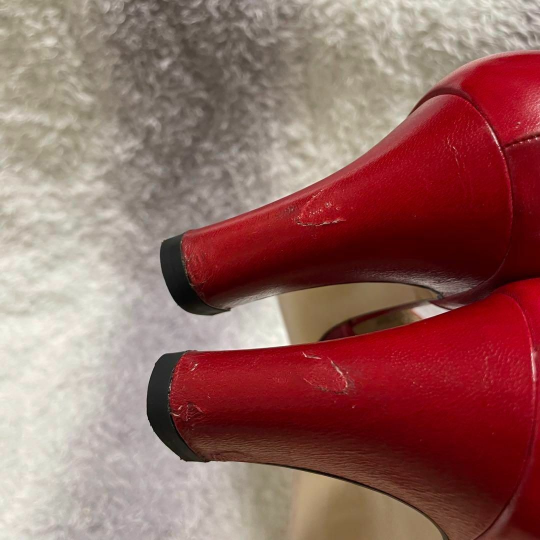 s127g 個性的ストラップデザイン ヒール ヴィンテージパンプス 赤 太ヒール レディースの靴/シューズ(ハイヒール/パンプス)の商品写真