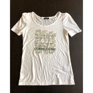 コムサイズム(COMME CA ISM)のコムサイズム　レディース　半袖Ｔシャツ　Ｌ　ラメ　プリント　ハンドメイドスタンプ(Tシャツ(半袖/袖なし))