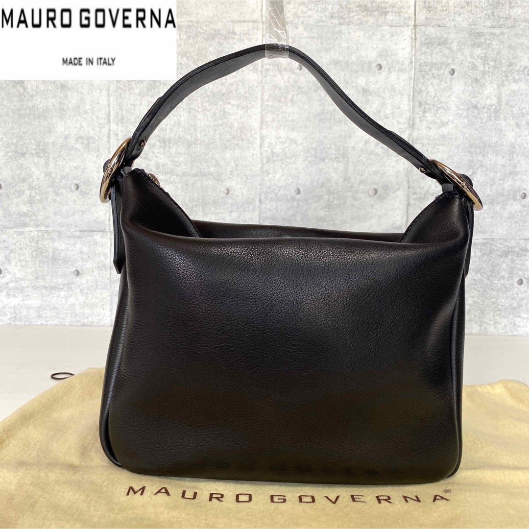 極美品 MAURO GOVERNA×WAKO カーフレザー 黒ワンハンドルバッグ-