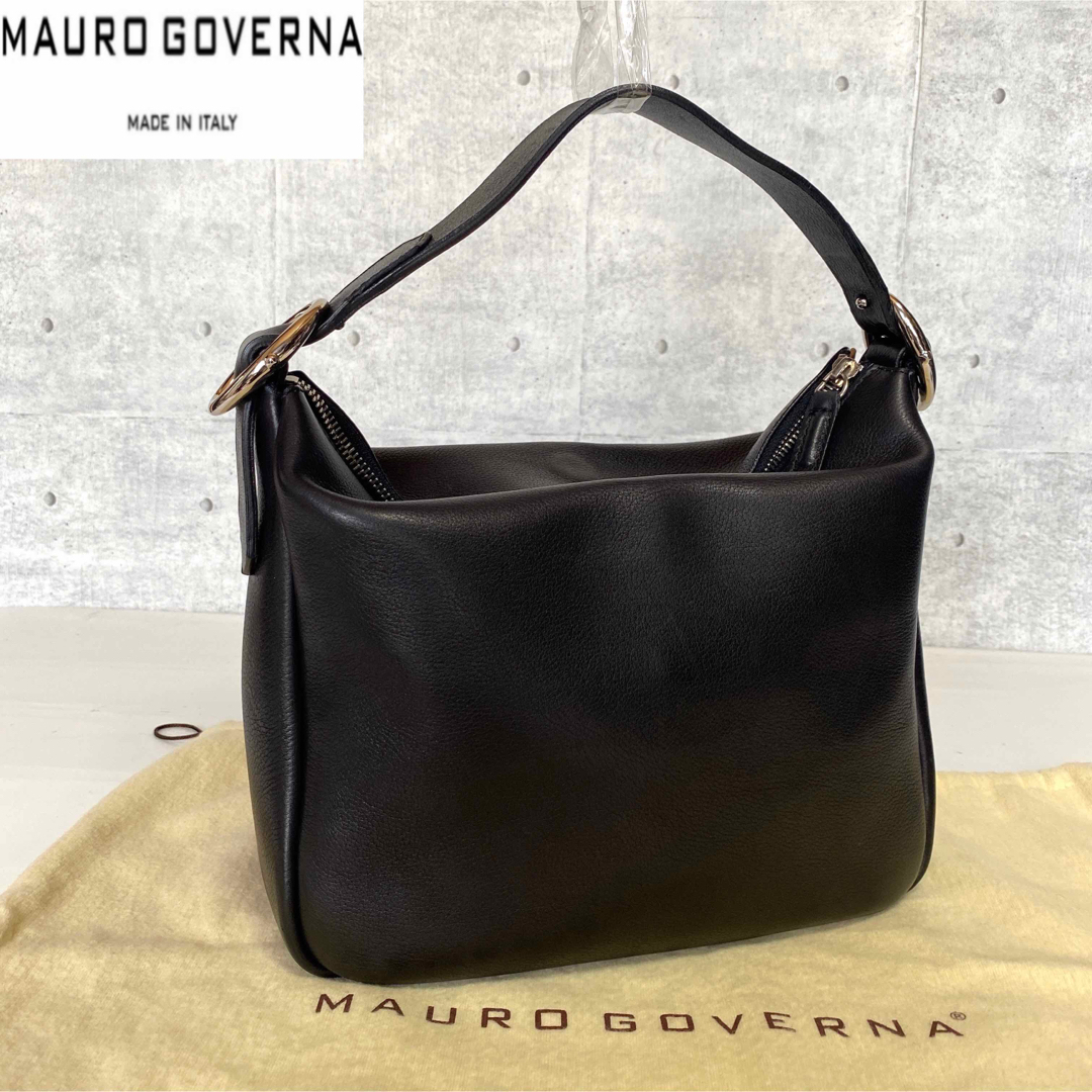 【良品】MAURO GOVERNA カーフレザー スモーキーピンク ハンドバッグ