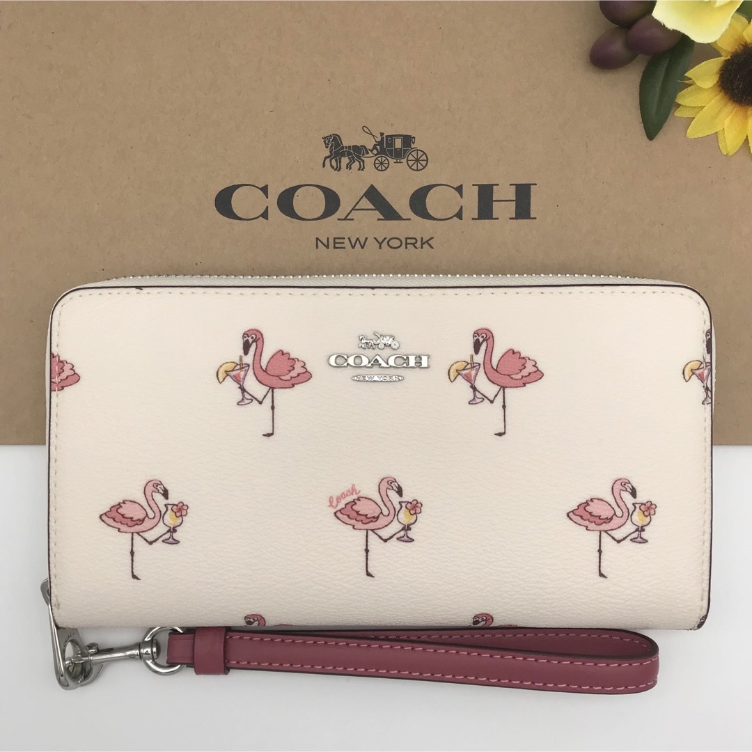 COACH ★大人気★ ロングジップ アラウンド ウォレット フラミンゴ 新品ファッション小物