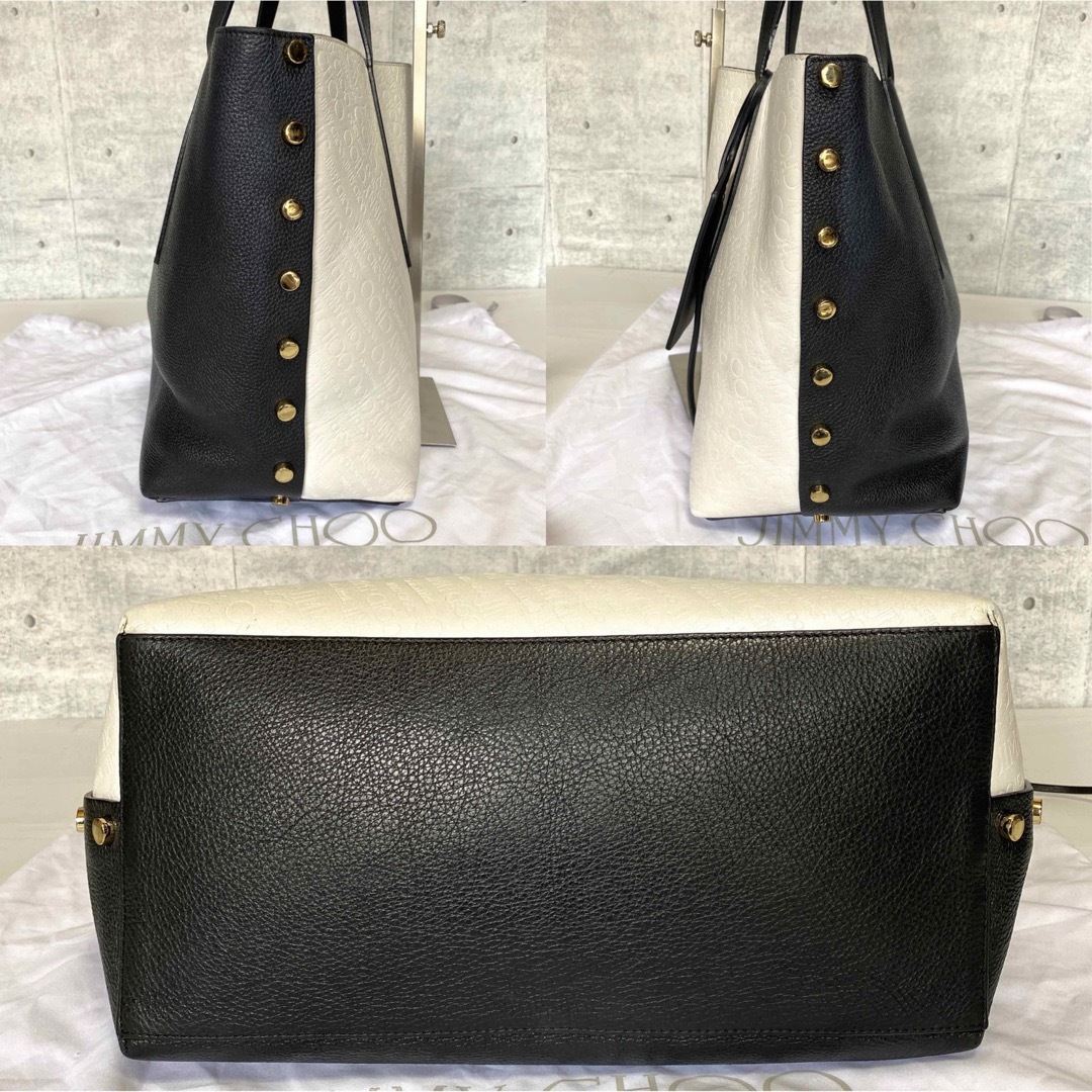 【JIMMY CHOO】TWIST BLACK×WHITE ロゴ型 トートバッグ
