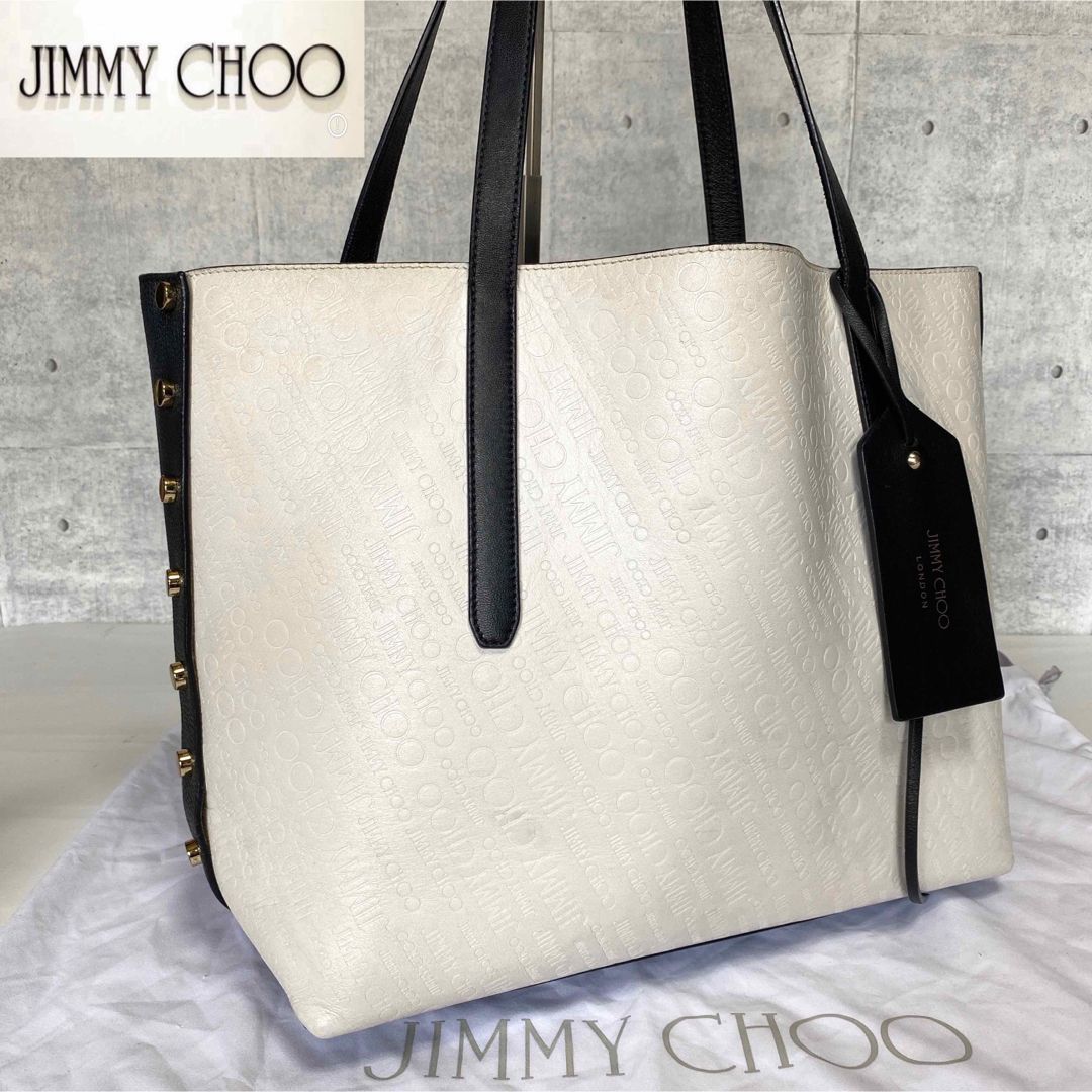 【JIMMY CHOO】TWIST BLACK×WHITE ロゴ型 トートバッグ