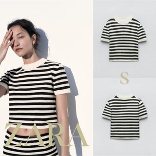 ザラ(ZARA)のZARA ザラ　ストライプ シェニールトップス　S(シャツ/ブラウス(半袖/袖なし))