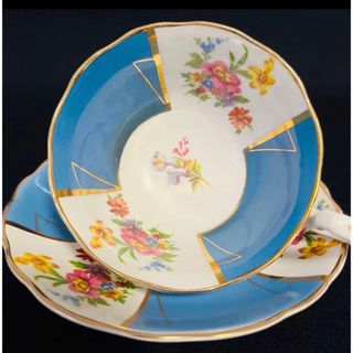 エインズレイ(Aynsley China)のサミュエルラドフォード　ブルーとフラワーブーケ　アンティークカップ　レア(食器)