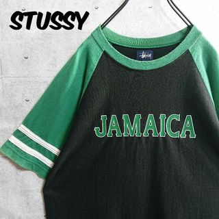 ステューシー(STUSSY)の【オールドステューシー】90s 紺タグ USA製 ラグラン Tシャツ 黒×緑 M(Tシャツ/カットソー(半袖/袖なし))