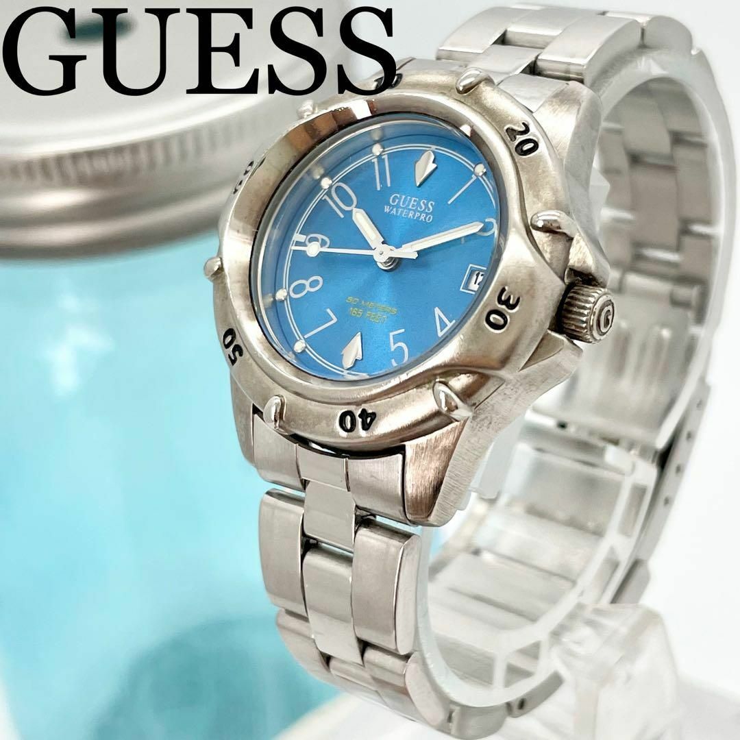 215 GUESS ゲス時計　レディース腕時計　ダイバーウォッチ　ブルー　箱付き