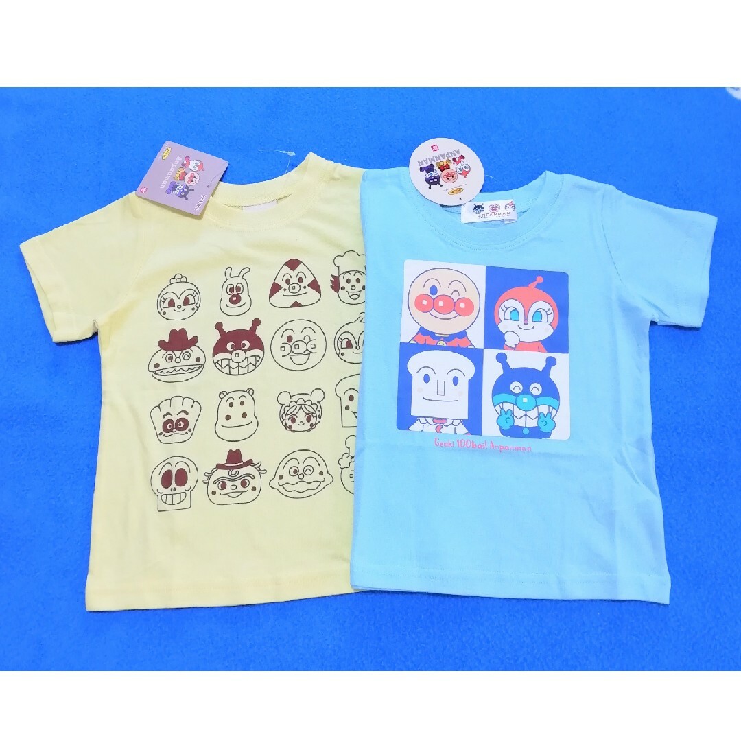 アンパンマン(アンパンマン)の新品　90cm　アンパンマン　男の子半袖Tシャツ2枚セット　4キャラb×クリーム キッズ/ベビー/マタニティのキッズ服男の子用(90cm~)(Tシャツ/カットソー)の商品写真