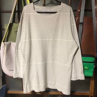 トローヴ(TROVE)の【日本製】TROVE トローヴ 刺繍ボーダーニットソー M 8分袖 高品質 秋服(Tシャツ/カットソー(七分/長袖))