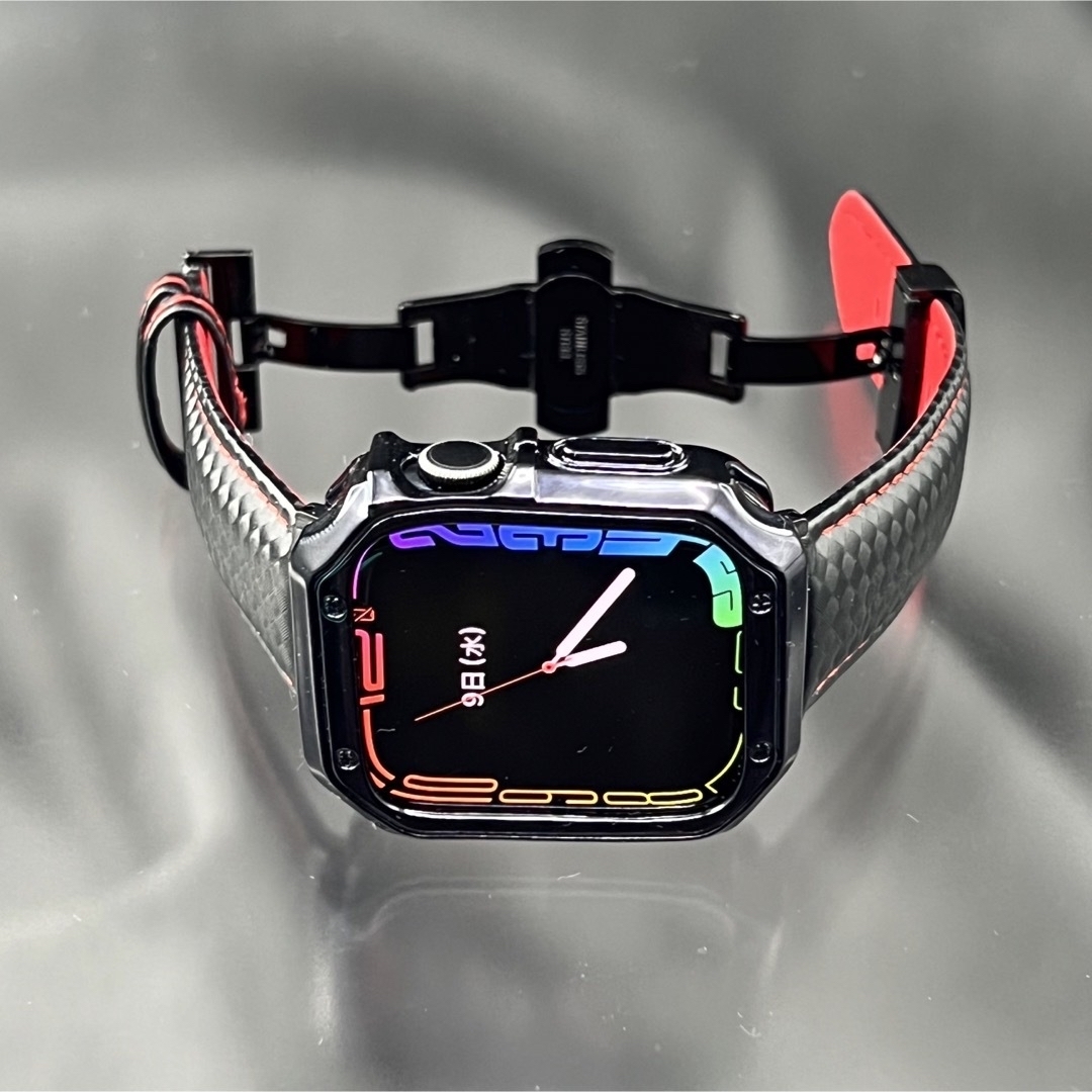 アップルウォッチ用 TPUケース カーボンレザーベルト