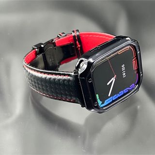 アップルウォッチ用 TPUケース カーボンレザーベルト
