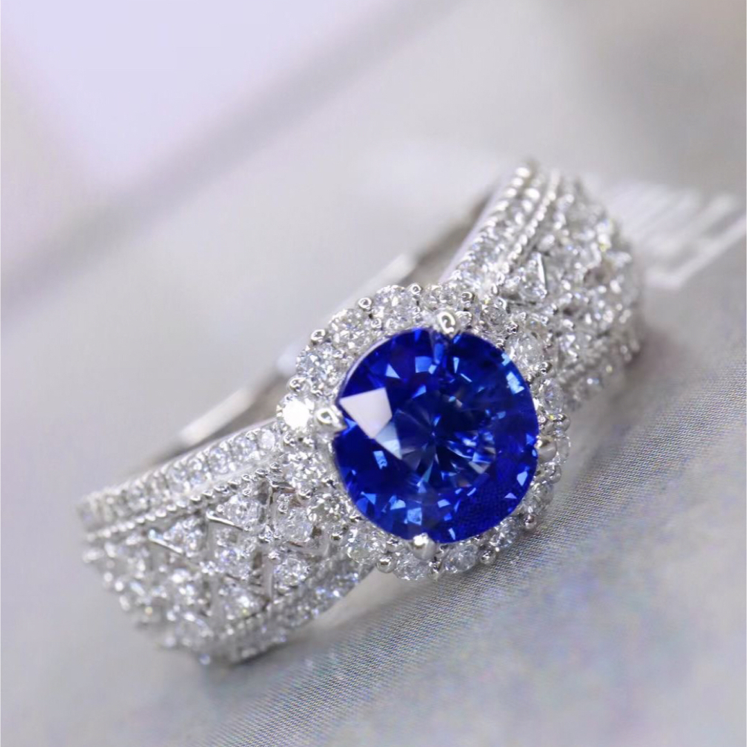 プレゼント天然 ロイヤルブルーサファイア ダイヤ リング1.65ct k18 ¥