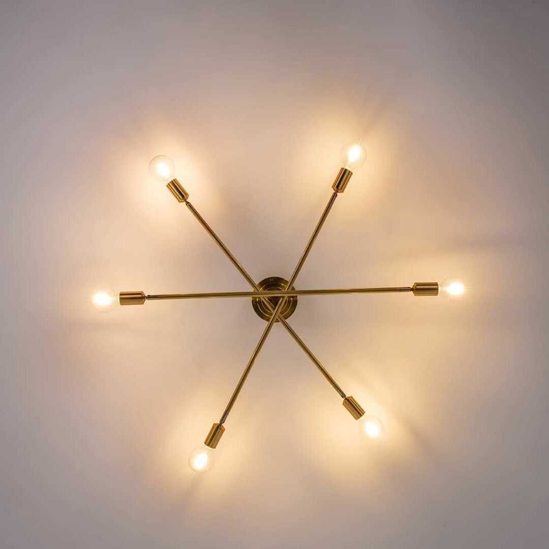 シーリングライト 6灯 真鍮 LED スポットライト E26 天井照明 北欧 角