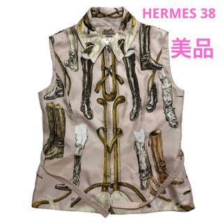 HERMESエルメス　シルクベスト、ジレ　38 ピンク系　美品