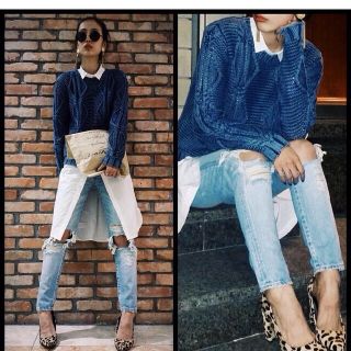 マウジー(moussy)の半額以下⭐️moussy(マウジー)大人気 即完売 テーパード ダメージデニム(デニム/ジーンズ)