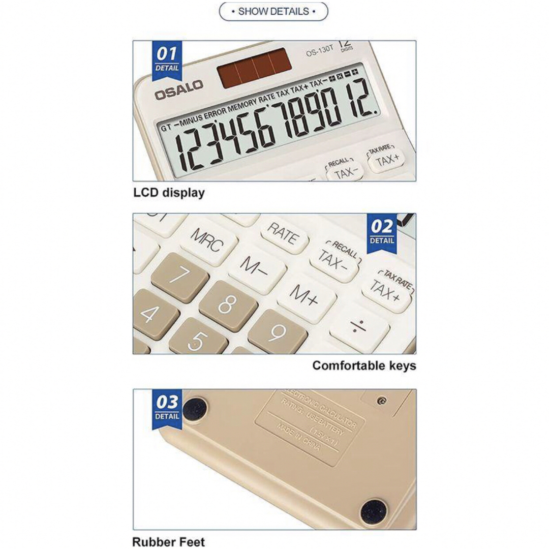 ●デスクトップ電卓 大型液晶ディスプレイ 12桁 ハンドヘルド ポータブル電卓 インテリア/住まい/日用品のオフィス用品(オフィス用品一般)の商品写真
