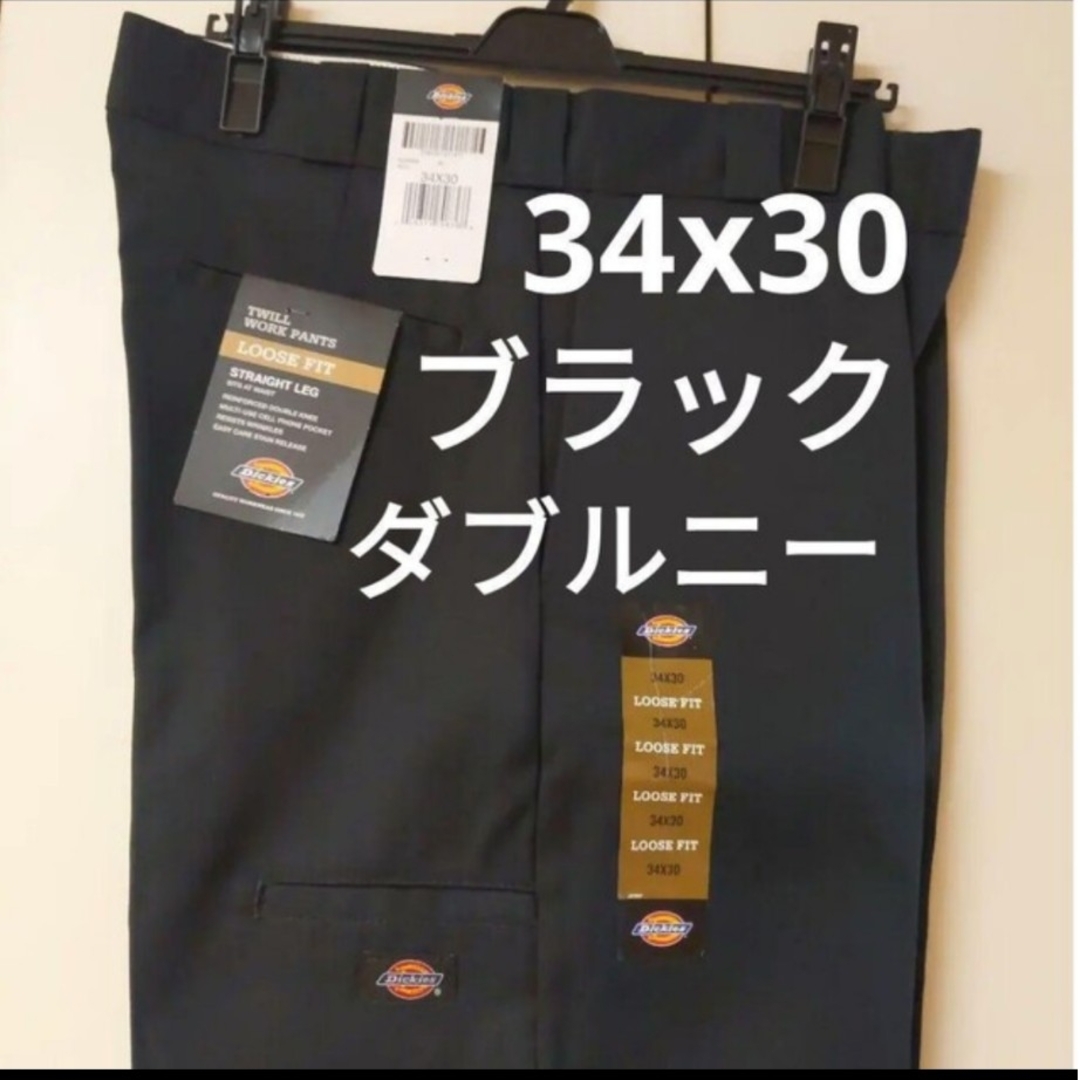 新品 34x30 BK ダブルニー ワークパンツ ディッキーズ ブラック