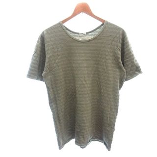 ビームス(BEAMS)のビームス ニットカットソー Tシャツ ラウンドネック ボーダー 半袖 M カーキ(ニット/セーター)