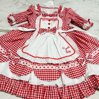 アンジェリックプリティー(Angelic Pretty)の新品　アンジェリックプリティ　Heart cafe ワンピース　赤(ひざ丈ワンピース)