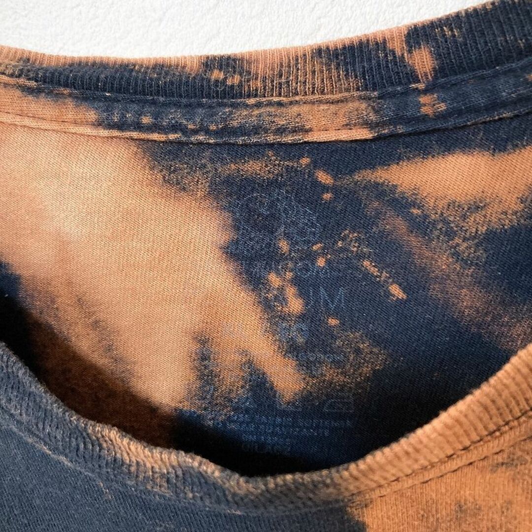 FRUIT OF THE LOOM(フルーツオブザルーム)のメンズタイダイ柄ブリーチ半袖TシャツXL 古着屋　リメイク 黒　オレンジ　一点物 メンズのトップス(Tシャツ/カットソー(半袖/袖なし))の商品写真