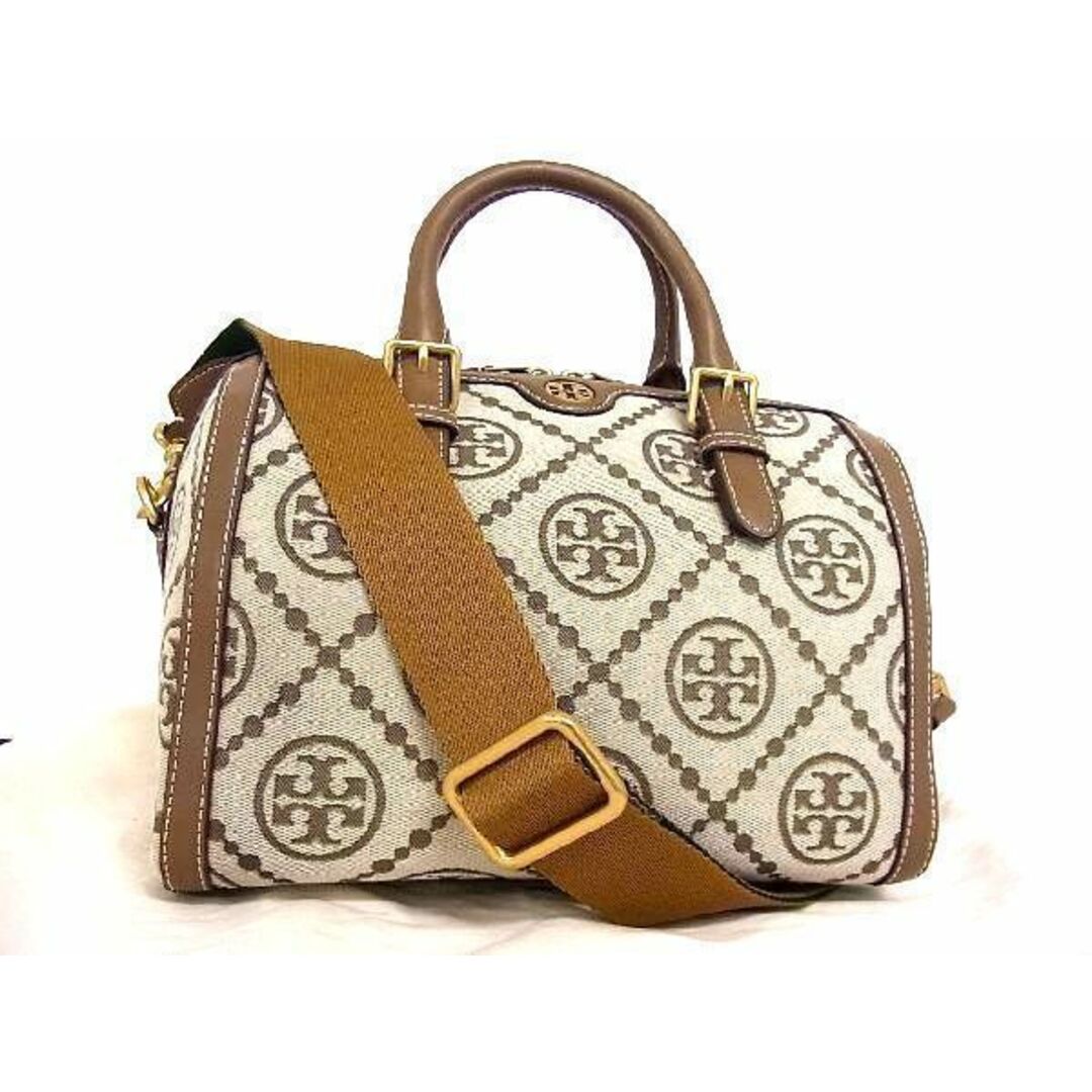 ■新品■未使用■ TORY BURCH トリーバーチ Tモノグラム キャンバス 2WAY バレルバッグ ハンドバッグ ショルダー ベージュ系 V8270Uオ