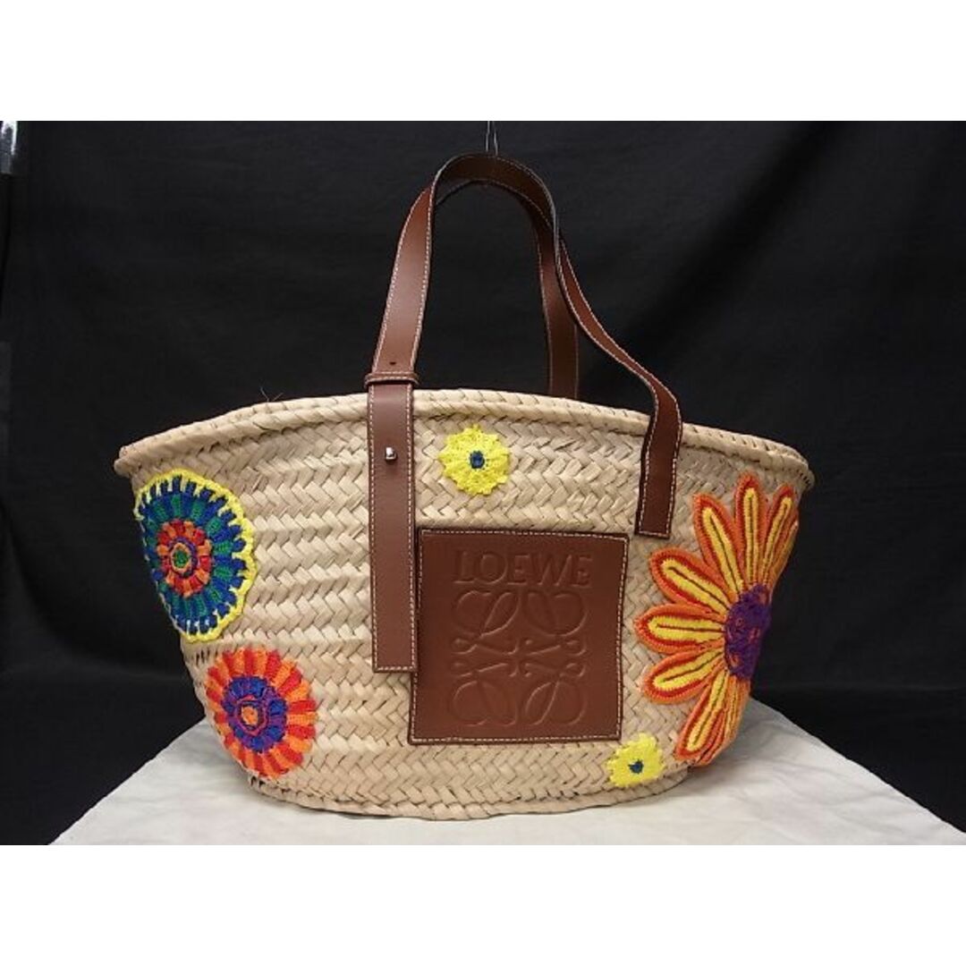 LOEWE ロエベ アナグラム バスケットフラワーバッグ ラフィア×レザー