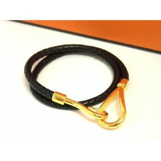 エルメス(Hermes)の■新品■未使用■ HERMES エルメス ジャンボ レザー ゴールド金具 2連 ブレスレット アクセサリー メンズ レディース ブラック系 AD7373ｾZ(その他)