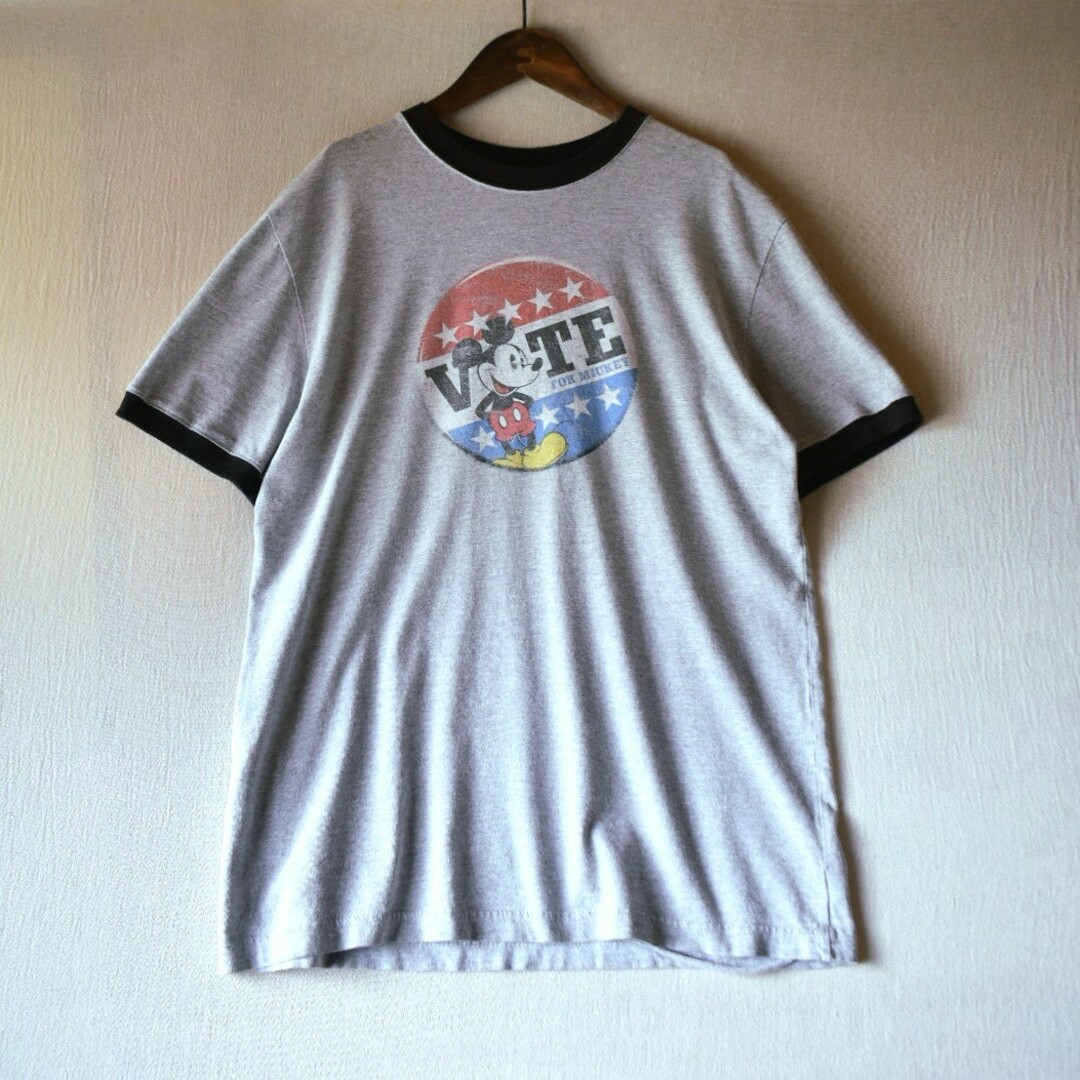 Disney(ディズニー)の古着★90s オールドディズニー ミッキー 在原みゆ紀 キャラ物リンガーTシャツ メンズのトップス(Tシャツ/カットソー(半袖/袖なし))の商品写真