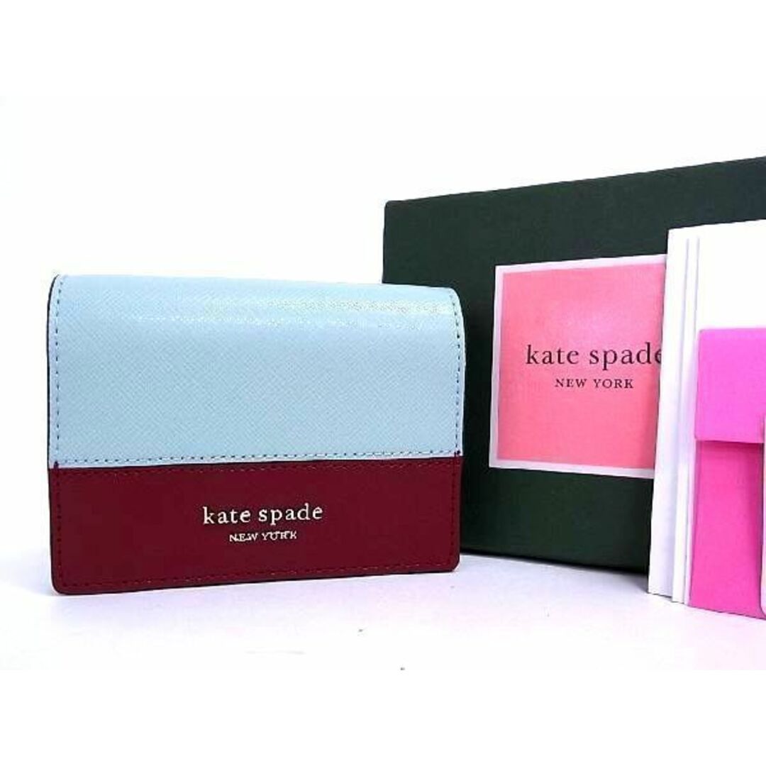 ■新品■未使用■ kate spade ケイトスペード レザー 二つ折り キーリング付き コインパース カードケース ライトブルー系 b3260OO