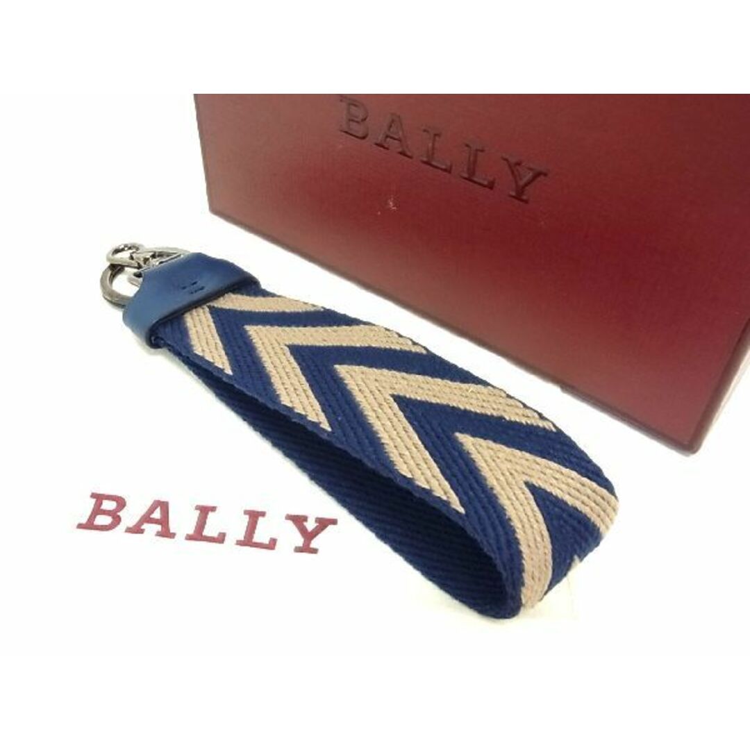 ■新品■未使用■ BALLY バリー キャンバス キーホルダー キーリング ストラップ メンズ レディース ブルー系×ベージュ系 AD8257yZ