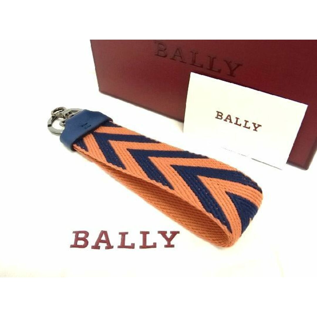 ■新品■未使用■ BALLY バリー キャンバス キーホルダー キーリング ストラップ メンズ レディース オレンジ系×ブルー系 AD8252yZ