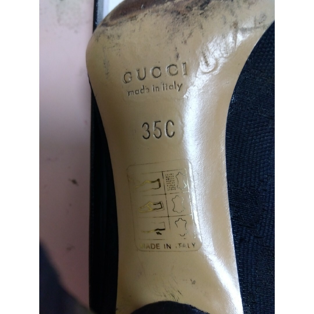 Gucci(グッチ)のグッチ パンプス オープントゥ トリコロール リボン キャンパス地 35 レディースの靴/シューズ(ハイヒール/パンプス)の商品写真