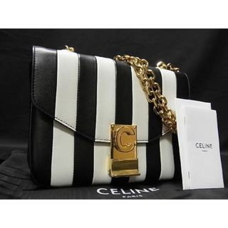 セリーヌ(celine)の■極美品■ CELINE セリーヌ 188833BGD C スモールストライプ レザー チェーンショルダー ハンドバッグ ブラック系×ホワイト系 M8391s7(ハンドバッグ)