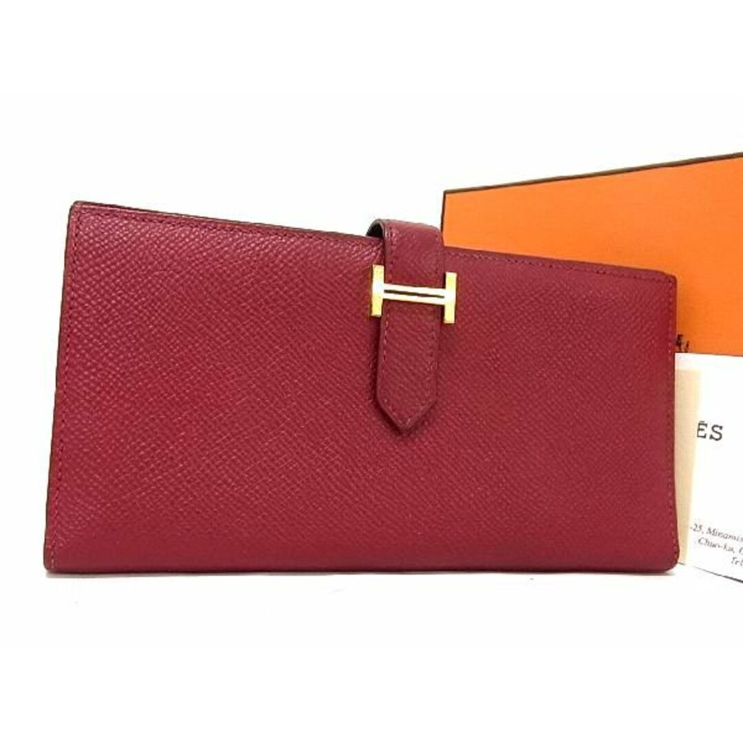 ■美品■ HERMES エルメス ベアンスフレ ヴォーエプソン ゴールド金具 長財布 ウォレット D刻印 2019年 レディース レッド系 BB6158kZ