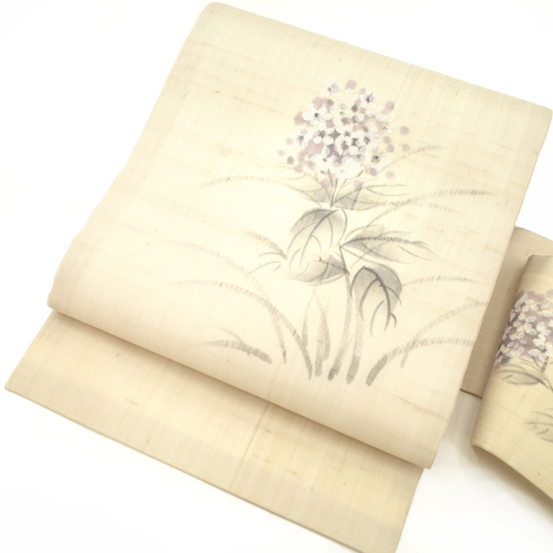 すごい値!夏物 名古屋帯 九寸 作家物 手描き 正絹 アイボリー すごい値!夏物 名古屋帯 九寸 作家物 手描き 正絹 アイボリー
