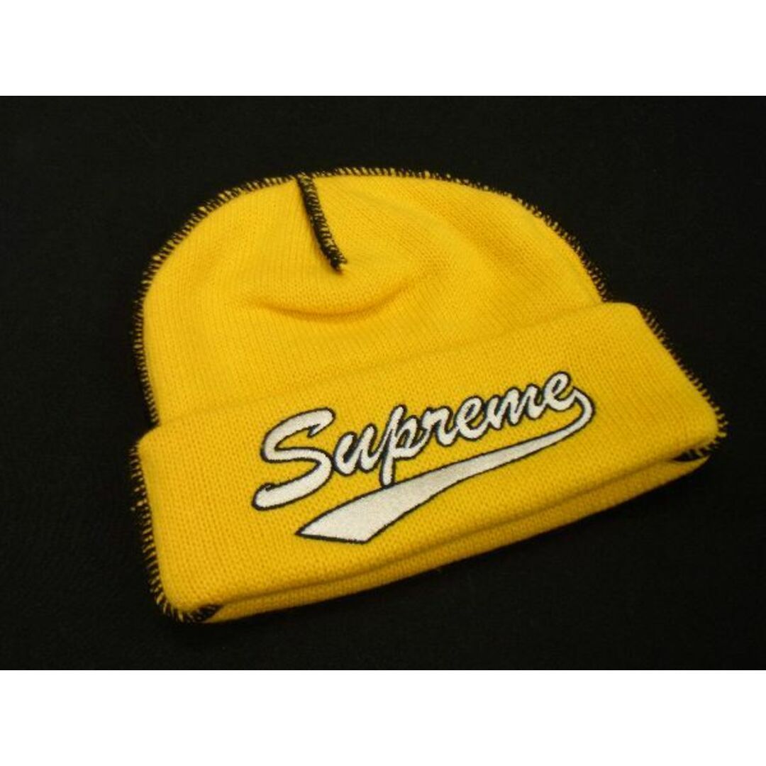 ■新品■未使用■ Supreme シュプリーム コントラストステッチビーニー アクリル100％ ニット帽 ニットキャップ 帽子 イエロー系 AI5595UZ